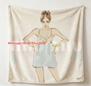 Miu Miu Pastel Light Blue & Cream Fashion Girl Print Flannel Throw Blanket IMG_0588